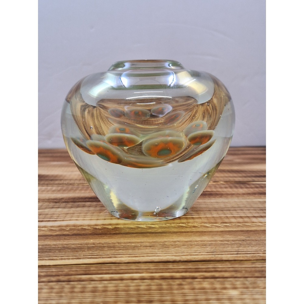 Hand Blown Glass Inkwell Vase Meredith Wenzel Signed 2' Deep Datted 1979 Flowers